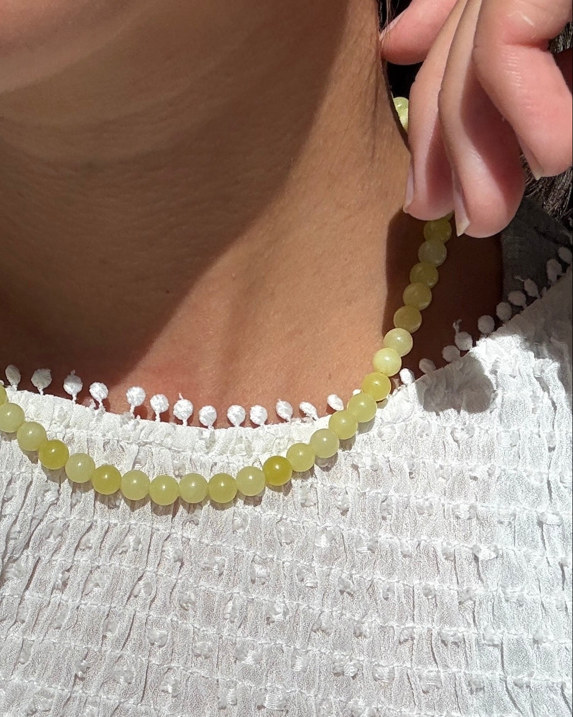 Handgemachte Perlenhalskette aus Jade grün Aurora
