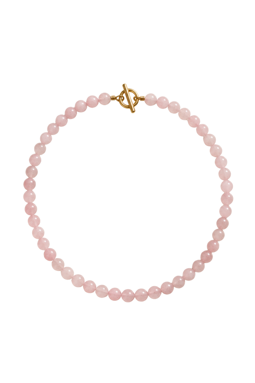 Handgemachte Perlenhalskette aus Quarz Naturstein rosa