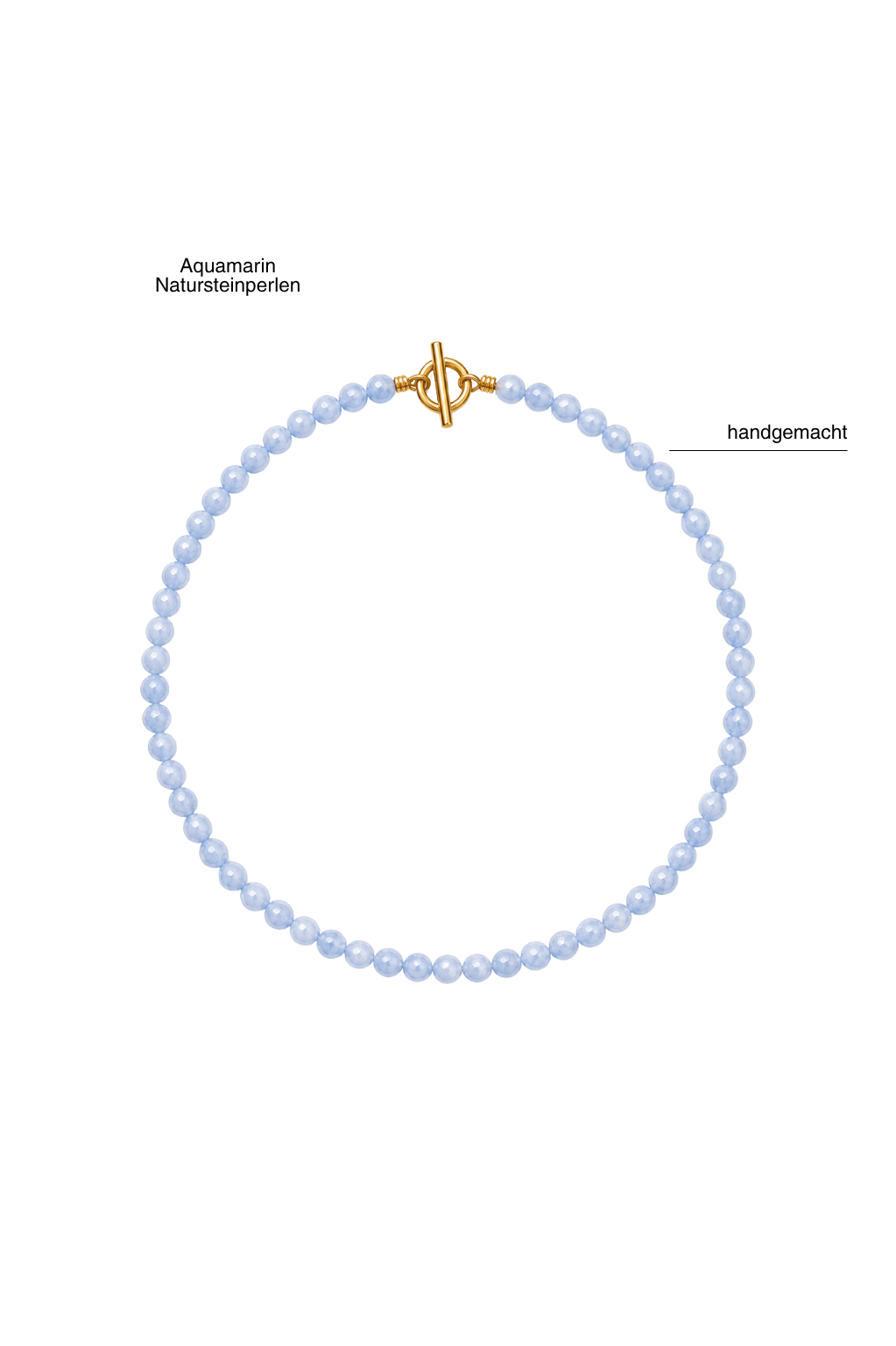 Handgemachte Perlenhalskette Aquamarin aus 6mm Natursteinperlen