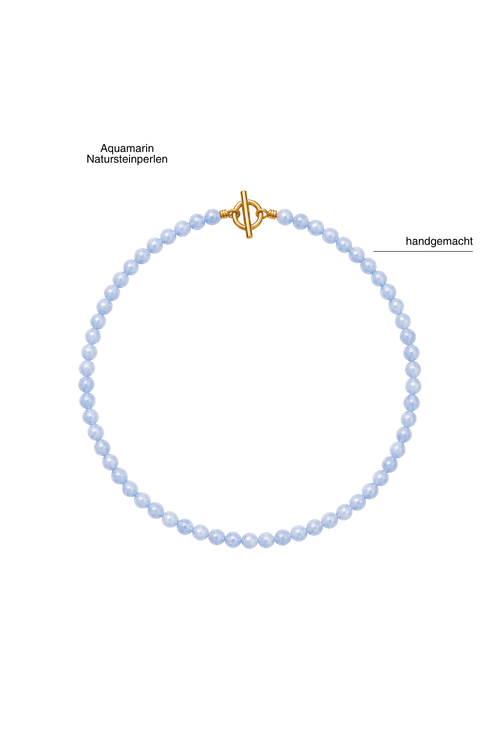 Handgemachte Perlenhalskette Aquamarin aus 6mm Natursteinperlen