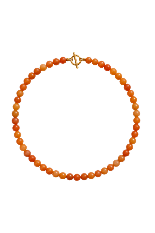 Handgemachte Perlenhalskette aus Naturstein Quarz orange
