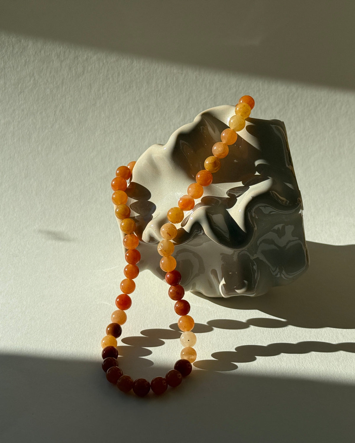 Handgemachte Perlenhalskette aus Naturstein Quarz orange hochwertig