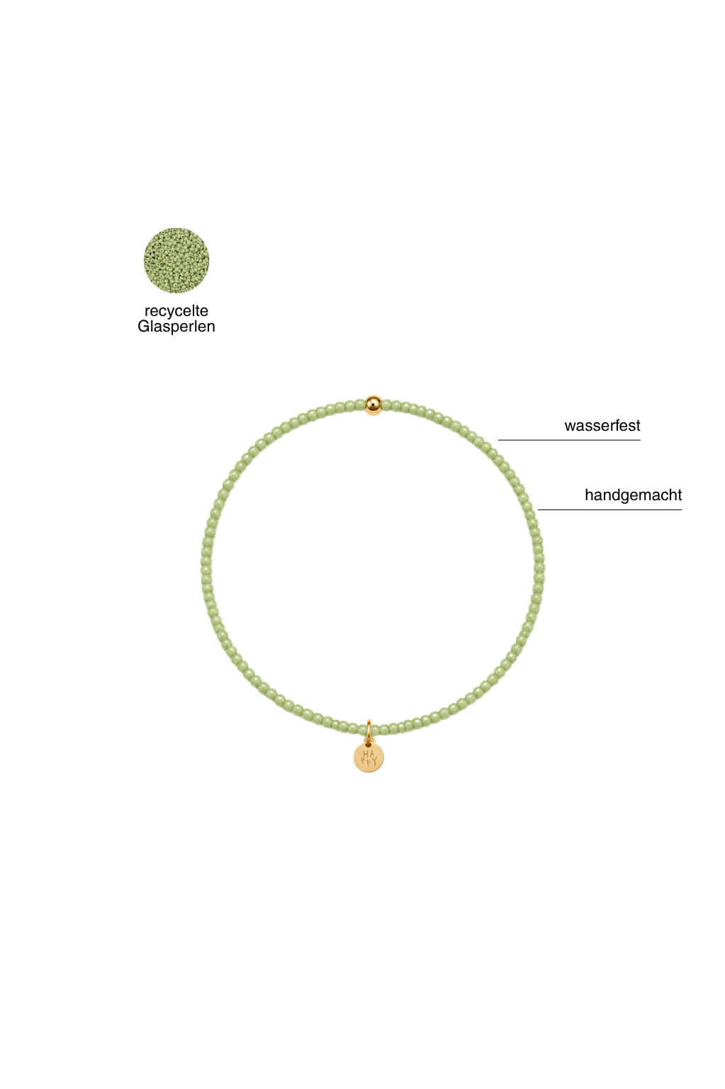 Handgemachtes Perlenarmband Fenchelgrün feine Perlen