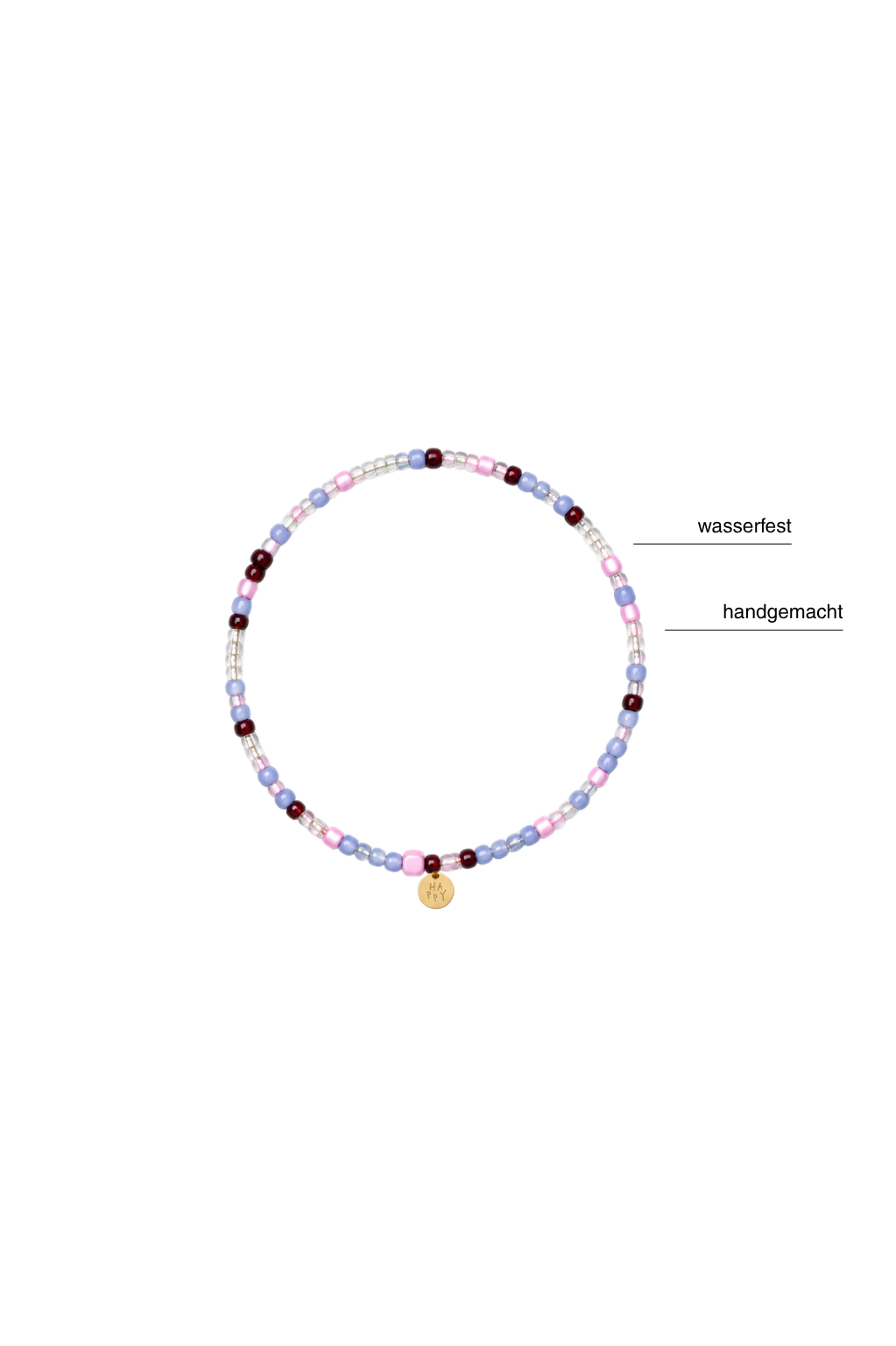 Handgemachtes Perlenarmband aus bunten Perlen rosa, braun und blau
