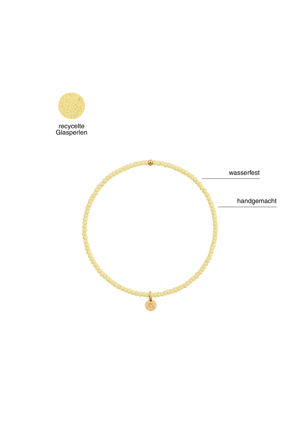 Handgemachtes Perlenarmband gelb mit feinen 2 mm Perlen hochwertig