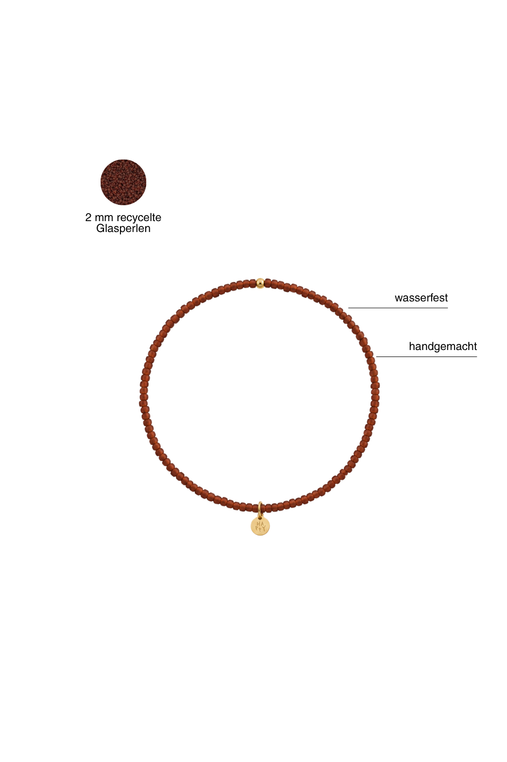 Mehr Details zum handgemachten Perlenarmband in der Farbe Topaz mit kleinen feinen 2 mm Perlen